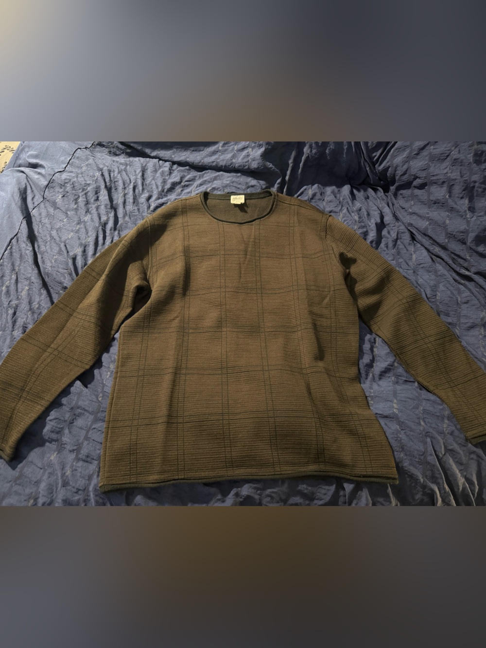 Armani Collezioni Olive Grid-Check Crewneck Sweater